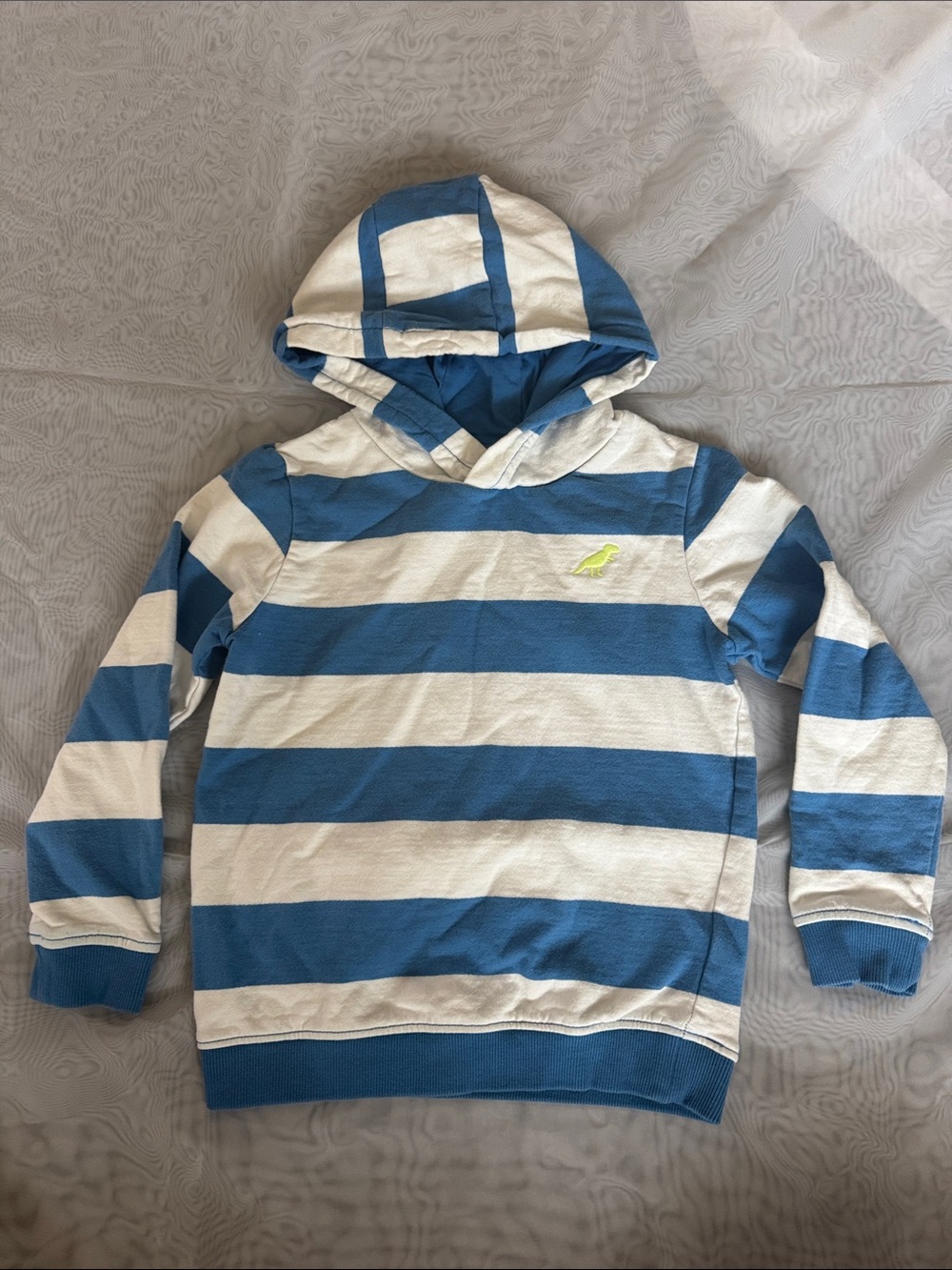 M&S Striped Blue & White Kids Hoodie with Neon Accent